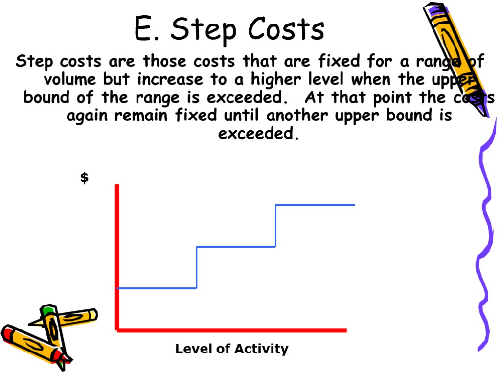 E. Step Costs Step costs are those costs that are fixed for a range